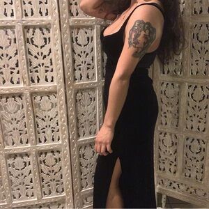 Black Velvet Slit Skirt